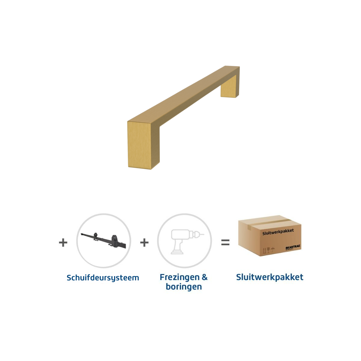 Sluitwerkpakketten met Deurgreep 28x300 Quadrate Mat Messing